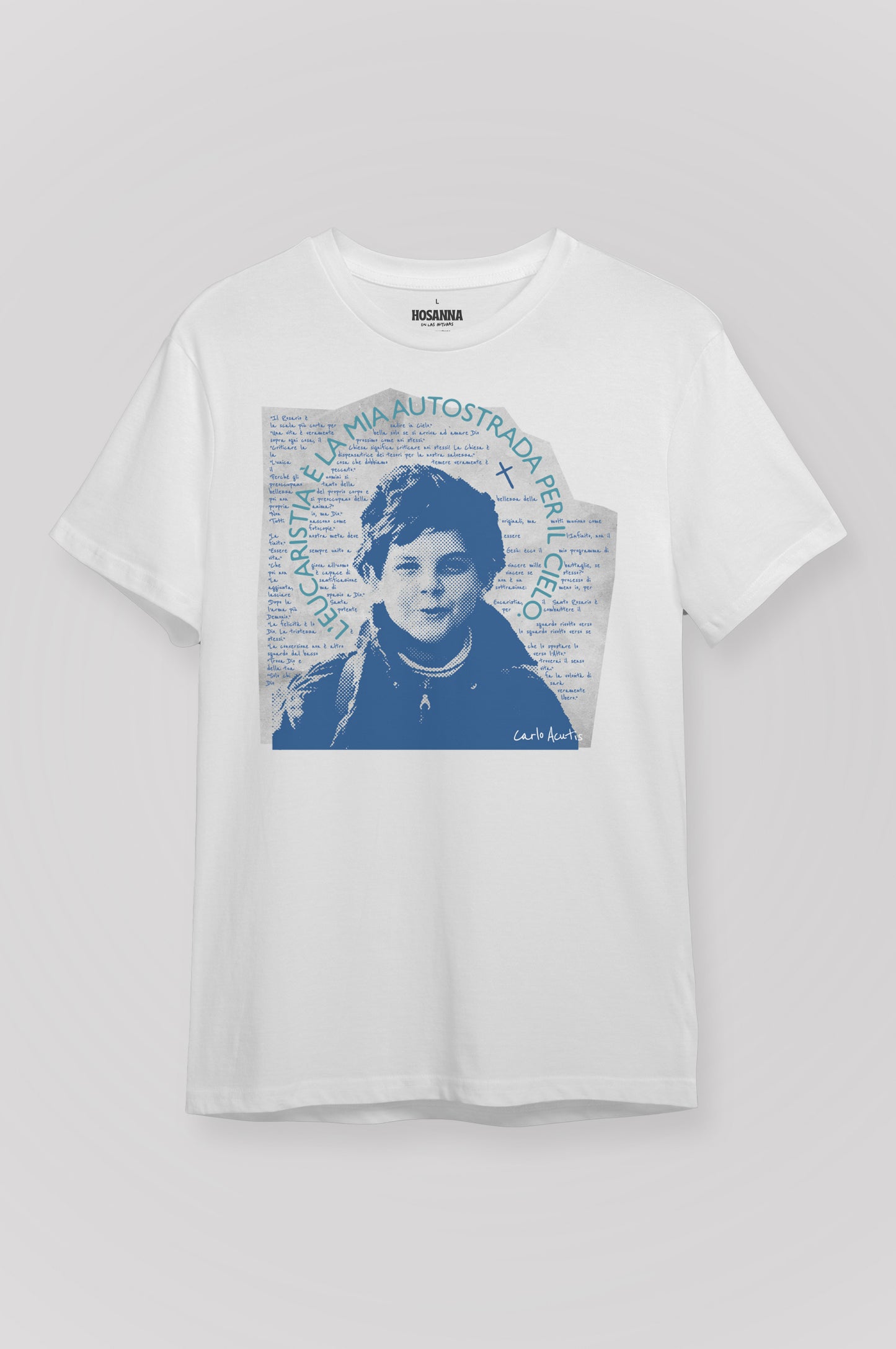 Playera Carlo Acutis – “La Eucaristía es mi autopista al Cielo”