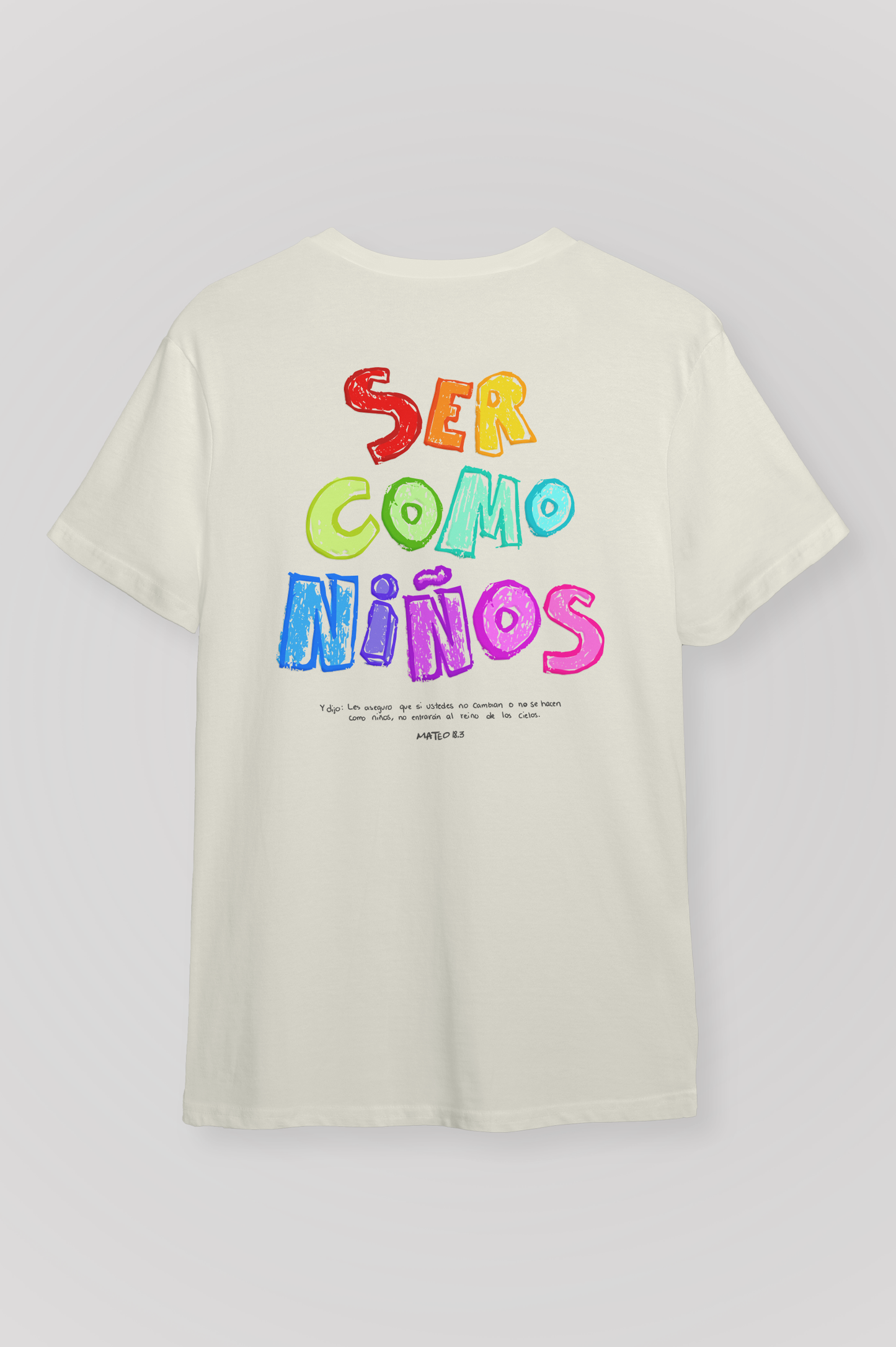 Playera SER COMO NIÑOS Joyful Letters + Paquete de 10 Stickers
