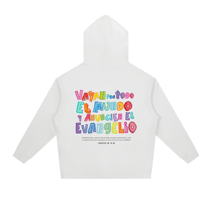 Hoodie "Go all over the world" White | Hosanna