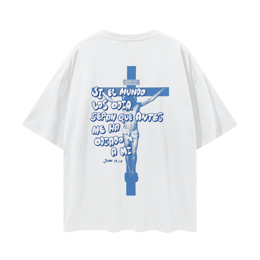 "If the World Hates Them" T-shirt, white and blue | Hosanna