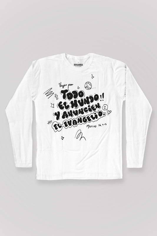 Playera manga larga VAYAN POR TODO EL MUNDO b/w