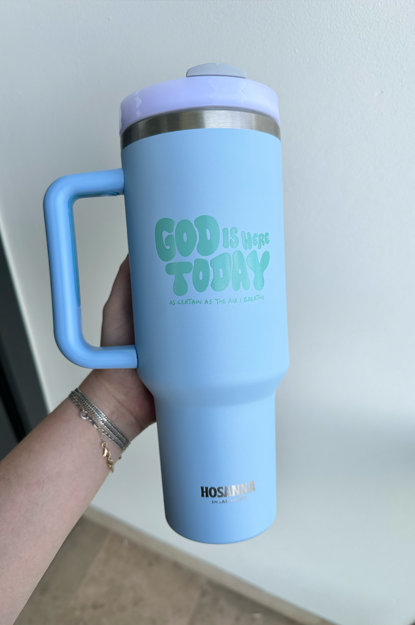 Termo Tumbler GOD IS HERE TODAY Azul