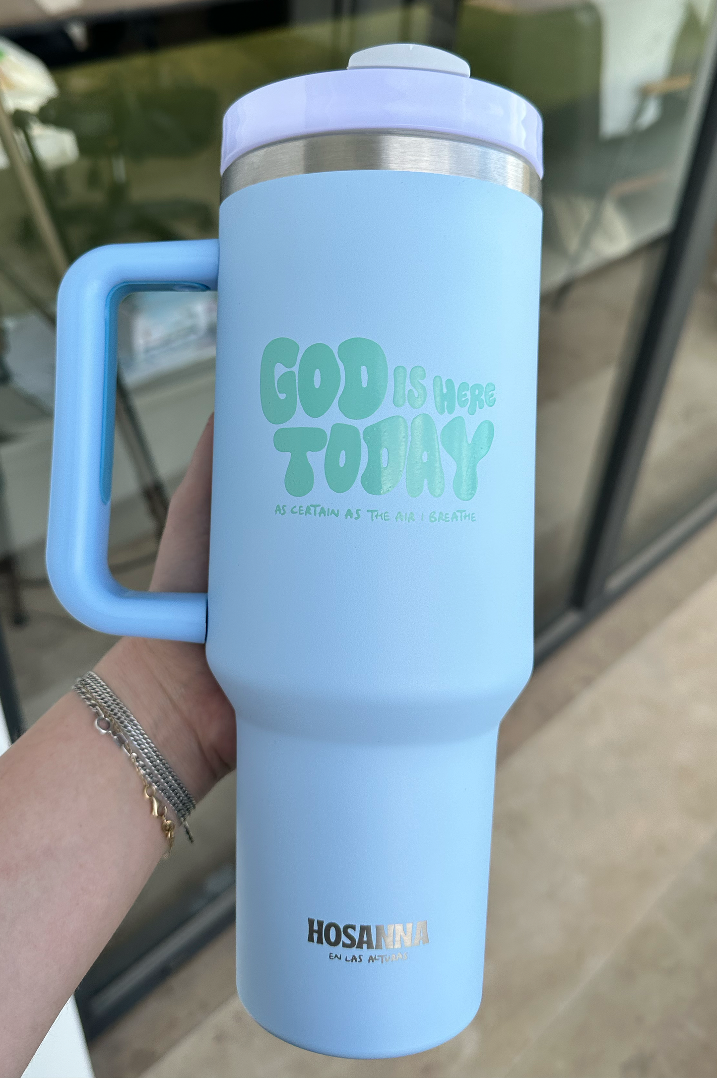 Termo Tumbler GOD IS HERE TODAY Azul