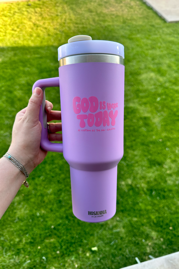 Termo Tumbler GOD IS HERE TODAY Rosa